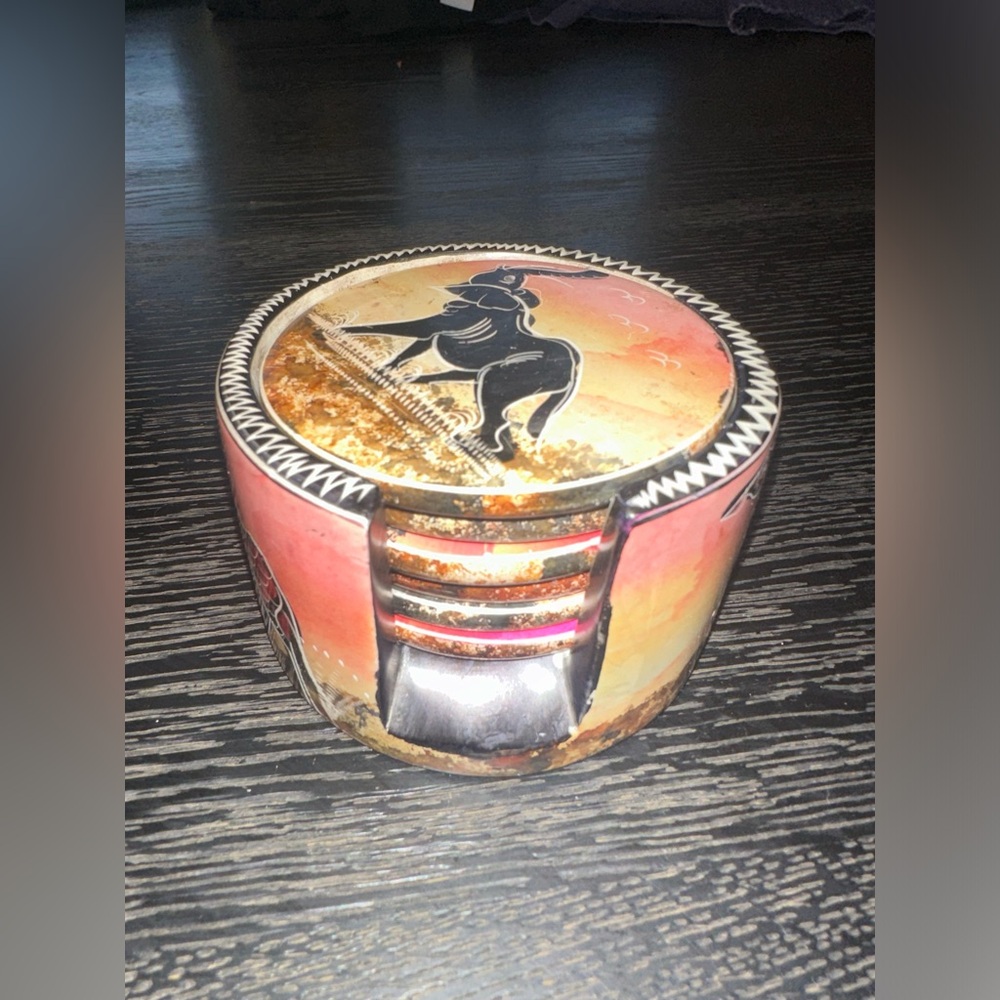 Handmade Handpainted African Coaster Set - Picture 4 of 11